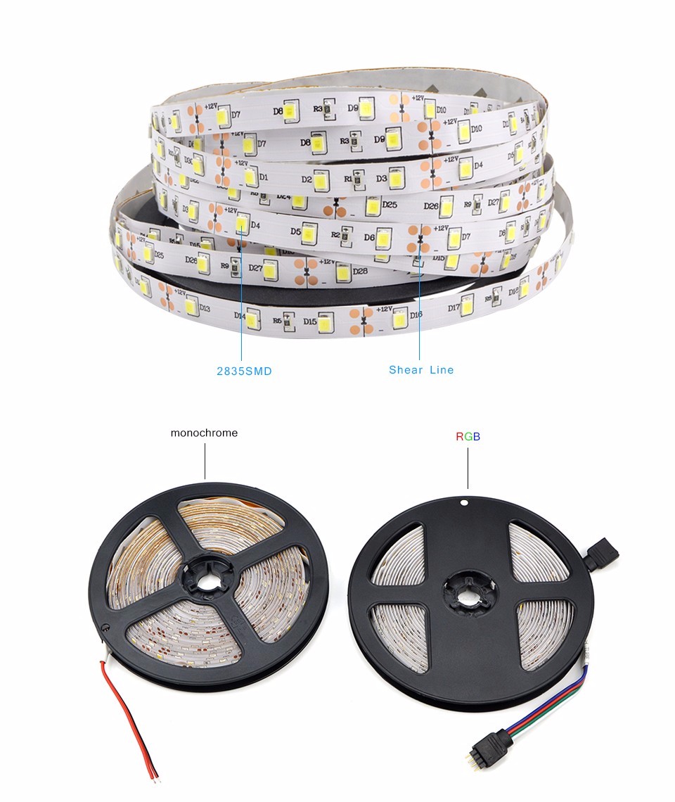 DC12V 5M Waterproof Non Waterproof 2835 RGB LED Strip light String 24 44Key Remoter 3A Power Supply DIY Decor Holiday lighting