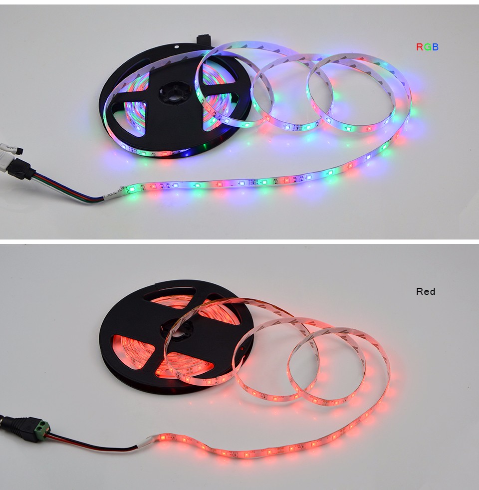 Waterproof Non Waterproof 2835 3528 SMD RGB LED Strip light tape String DC12V 5M 44Key Remoter 3A Power Supply Holiday lighting