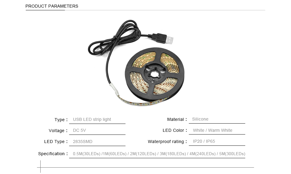 IP20 IP65 Waterproof DC 5V 1m 2m 3m 4m 5m USB cable LED Strip Light Flexible RGB led lamp with 17keys RF remote control