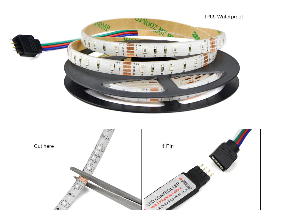 IP20 IP65 Waterproof DC 5V 1m 2m 3m 4m 5m USB cable LED Strip Light Flexible RGB led lamp with 17keys RF remote control