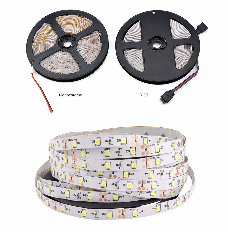 RGB LED Strip Light 5m DC12V SMD 3528 IP20 No Waterproof Flexible Light LED Ribbon Tape Lamp Remote Controller Power Adapter