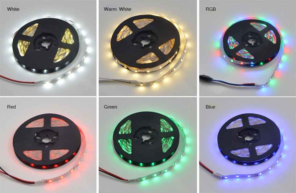 RGB LED Strip Light 5m DC12V SMD 3528 IP20 No Waterproof Flexible Light LED Ribbon Tape Lamp Remote Controller Power Adapter