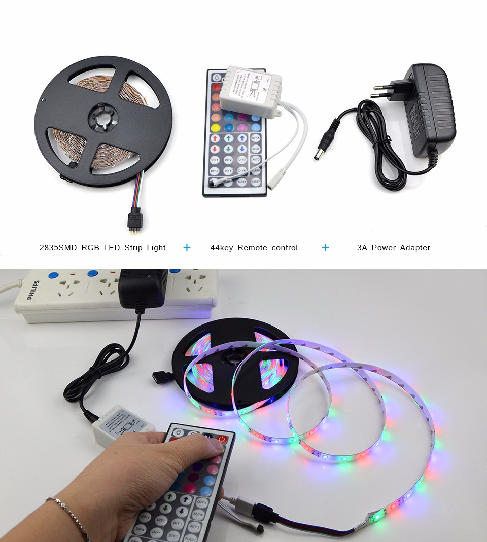 Non waterproof 5M 300Leds RGB Led Strip Light 3528 2835 SMD DC 12V 60Leds M Flexible Lighting String Ribbon Tape Home Lamp rope