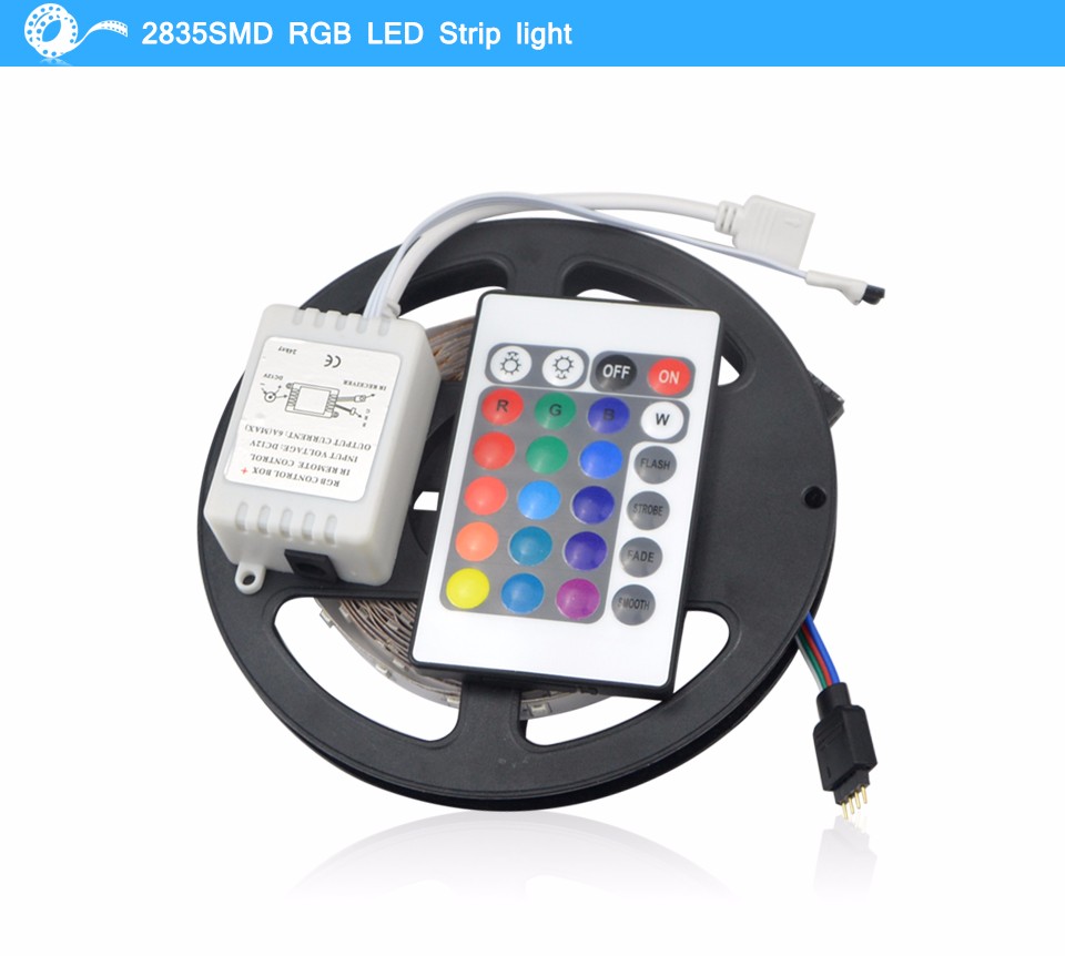 RGB LED strip light 2835 3528 DC12V 5M 300led flexible ribbon or 24Key Reomote Controller or 12V 3A power adapter