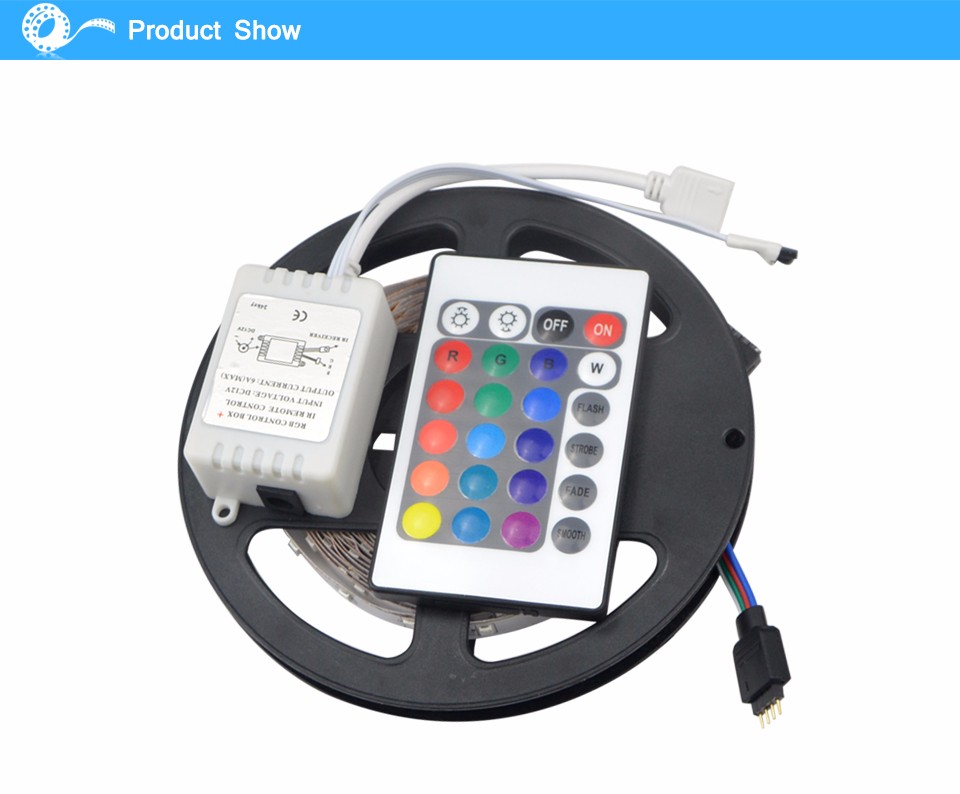 RGB LED strip light 2835 3528 DC12V 5M 300led flexible ribbon or 24Key Reomote Controller or 12V 3A power adapter