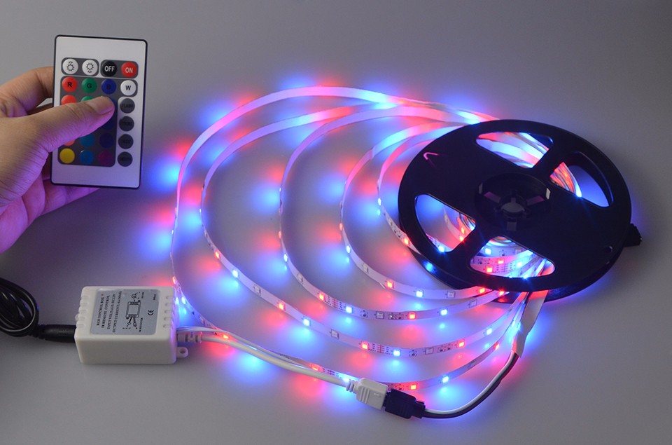 RGB LED strip light 2835 3528 DC12V 5M 300led flexible ribbon or 24Key Reomote Controller or 12V 3A power adapter