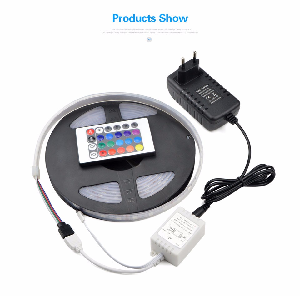 DC12V Waterproof IP67 Silicone Cannula 5050 SMD 5M LED Strip light 300LEDs 24key RGB Controller 3A Power Adapter DIY Tape