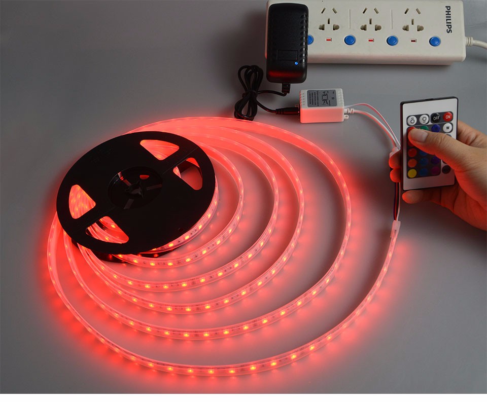 DC12V Waterproof IP67 Silicone Cannula 5050 SMD 5M LED Strip light 300LEDs 24key RGB Controller 3A Power Adapter DIY Tape