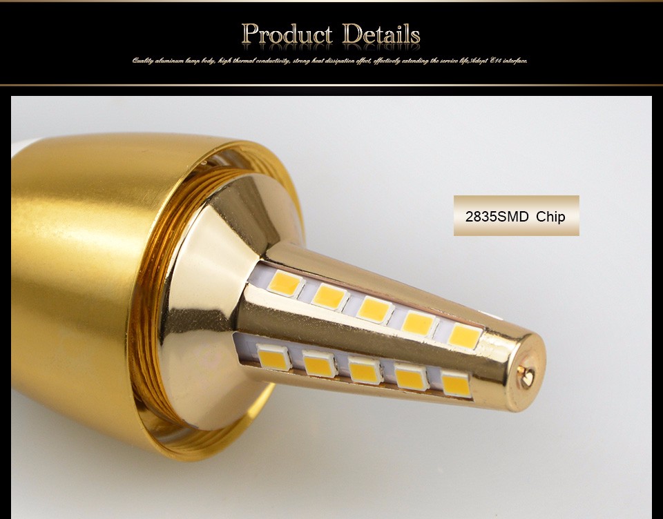 220V 110V E14 LED Candle Bulb 5W 7W LED Light Led Lamp Lampada Bombillas Lumiere SMD2835 Crystal lamp Golden Aluminum