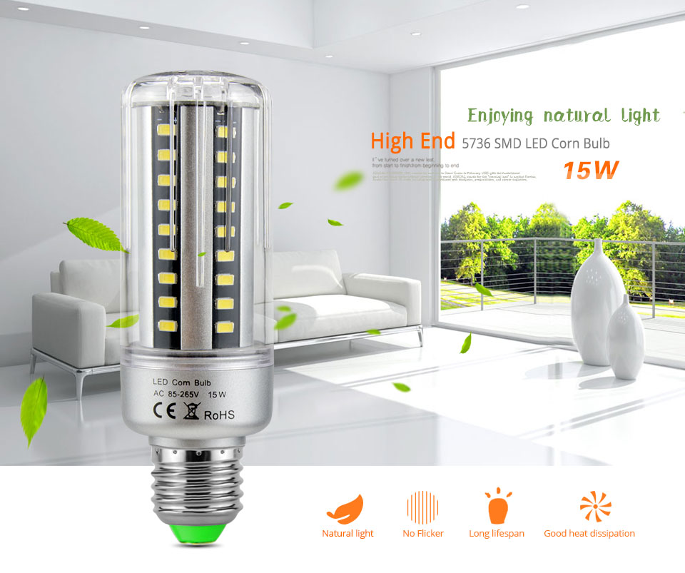 15W E27 85 265V 110V 220V LED lamp 5736 SMD 2835 SMD LED light bulb Led Spotlight Warm white Lamps Lampada Bombillas