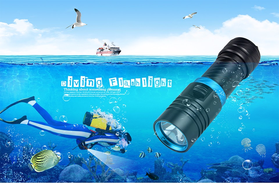 CREE XM L2 Portable 4000LM LED Waterproof Torch Flashlight Light Stepless Dimming Scuba 100m Underwater Diving Flashlights