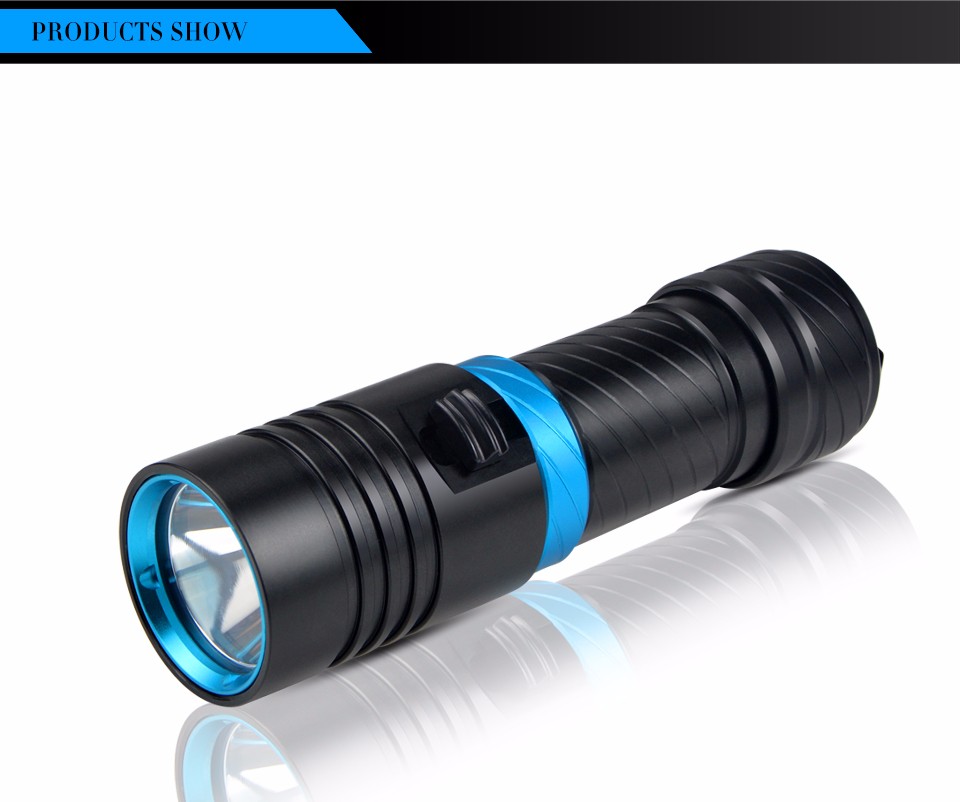 CREE XM L2 Portable 4000LM LED Waterproof Torch Flashlight Light Stepless Dimming Scuba 100m Underwater Diving Flashlights