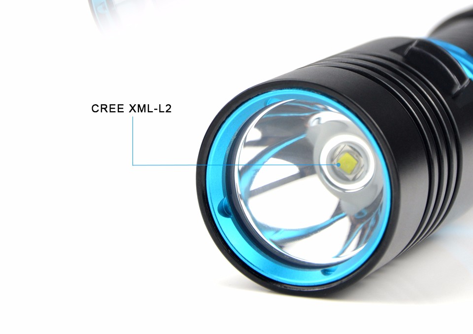 CREE XM L2 Portable 4000LM LED Waterproof Torch Flashlight Light Stepless Dimming Scuba 100m Underwater Diving Flashlights