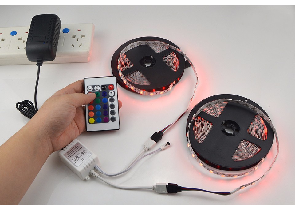IP20 DC12V 5M 10M 5050 SMD RGB LED Strip light lamp 24Key remote Control 3A adapter power supply Indoor home lighting
