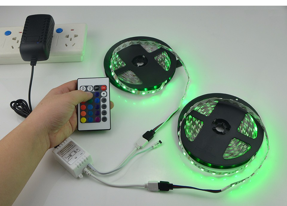 IP20 DC12V 5M 10M 5050 SMD RGB LED Strip light lamp 24Key remote Control 3A adapter power supply Indoor home lighting