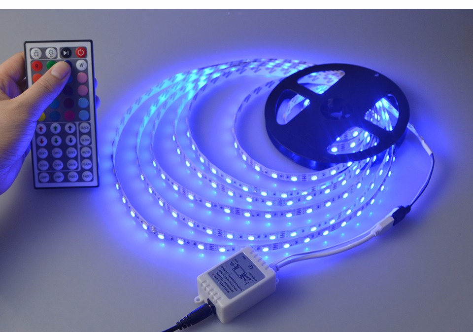 5050 SMD RGB led strip light 5M 300leds 44key IR Remote Controller 12V 3A Adapter EU US Indoor Decor