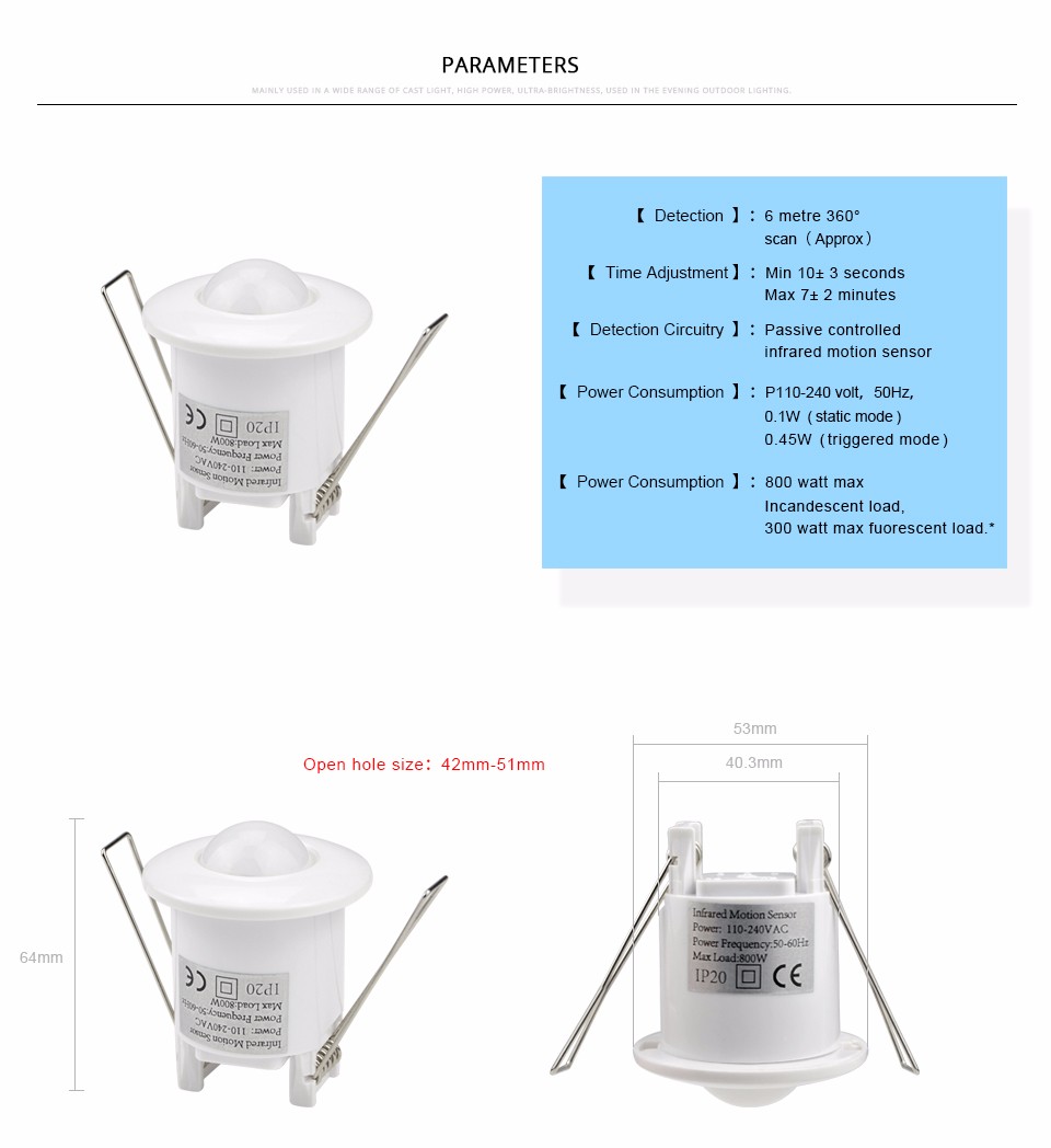 High Sensitivity Ceiling type PIR Motion Sensor light Switch 110V 240V Infrared Detecor For LED lamp Bulb Automatic ON OFF