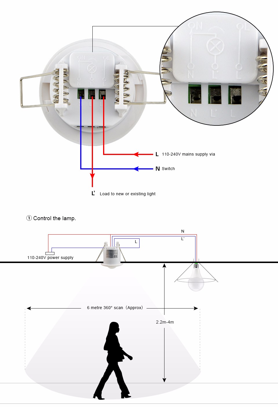 High Sensitivity Ceiling type PIR Motion Sensor light Switch 110V 240V Infrared Detecor For LED lamp Bulb Automatic ON OFF