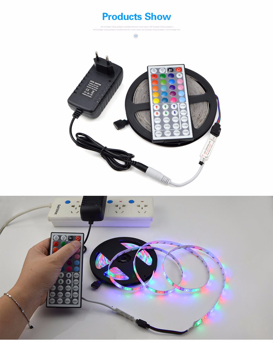 IP65 Waterproof 2835 flashlight RGB Led Strip Flexible Light 60led m 5M 300 DC 12V 3A Power Supply 44 KEYS IR Remote Control