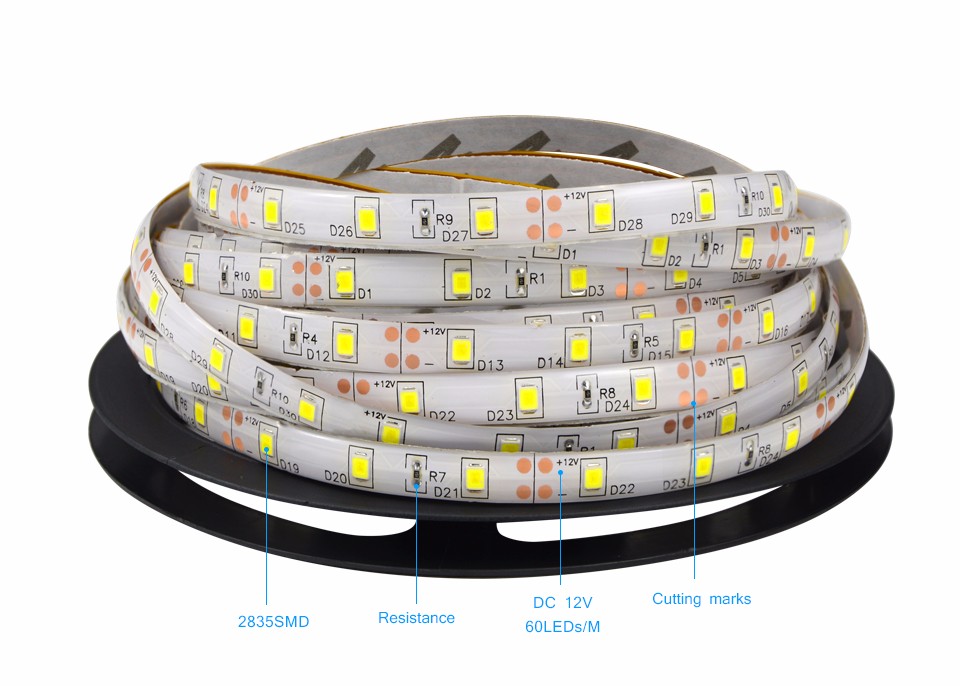 DC 12V 5M IP65 Waterpoof LED Strip light 2835 SMD 60LEDs M RGB Brighter Than 3528 5050 SMD lamp For Holiday Home lighting