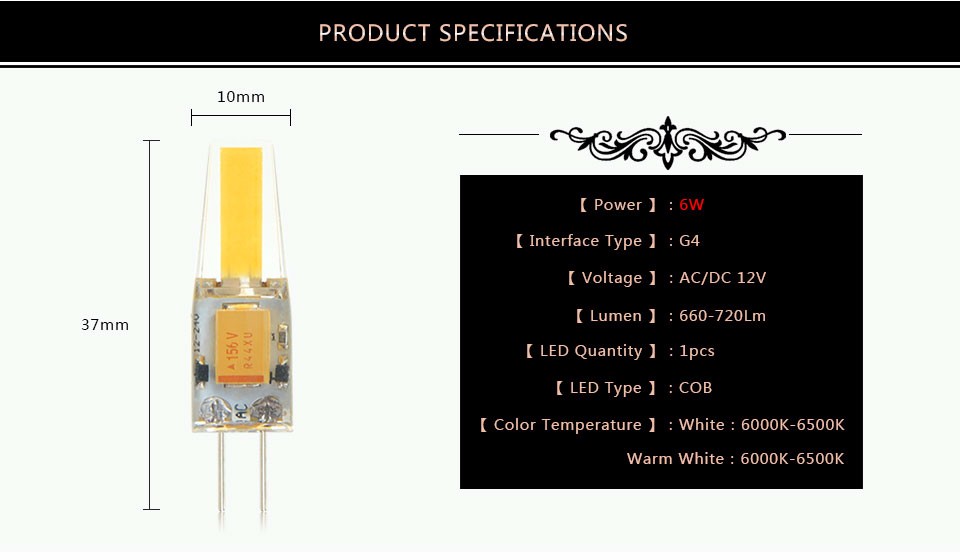 Dimmable G4 LED Lamp 6W 12V AC DC LED COB Chip Replace Halogen Lamp High Bright For LED Spotlight Candle Chandelier Light