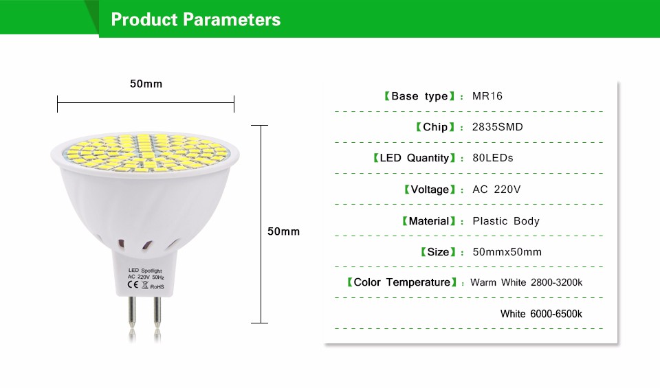 80LEDs 220V SMD 2835 MR16 6W LED lamp Spotlight Bulb Wall Downlight led corn light For Indoor lighting Replace CFL 5W 7W 10W 15W