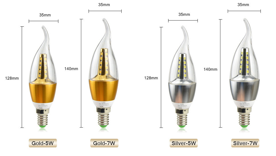 6pcs E14 AC 220V LED Light 5W 7W LED Bulb Candle Light Spotlights led SMD 2835 Golden Silver Chandelier Lamps Lampada Bombillas