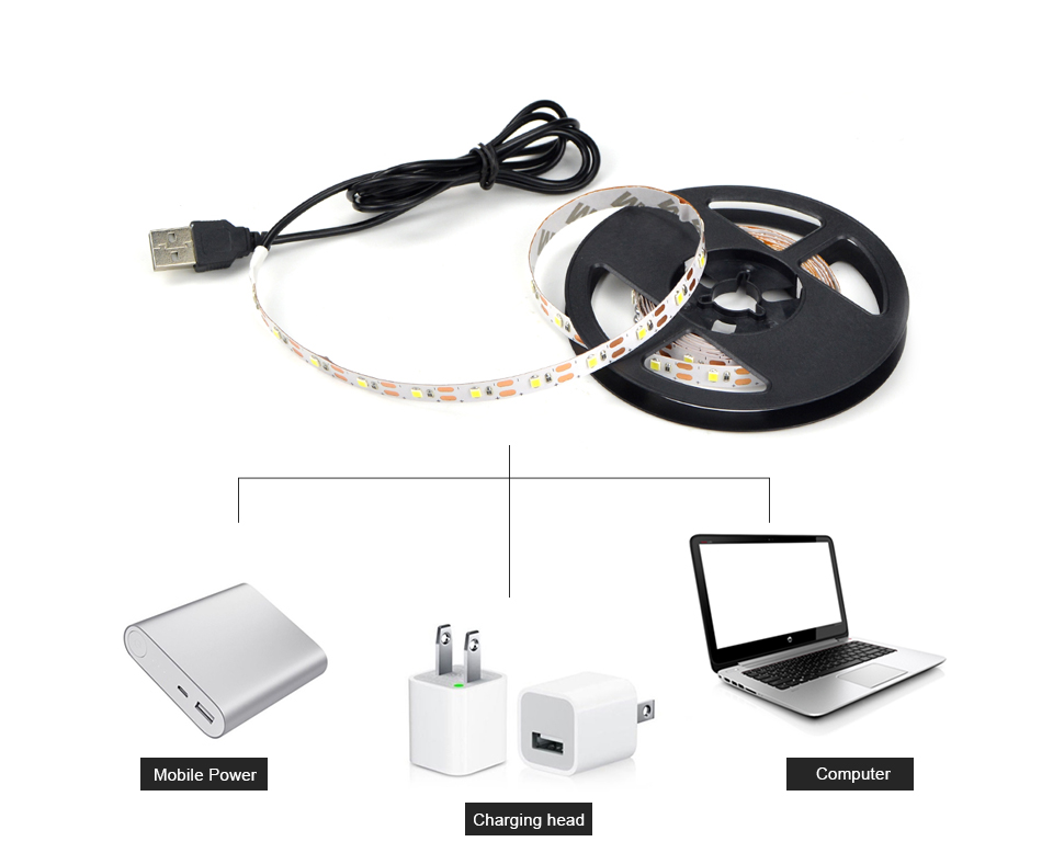 Not waterproof 3528 5050 SMD DC 5V USB LED Strip Light 1m 2m 3m 4m 5m LED Light ribbon USB Cable Charger power supply decor lamp