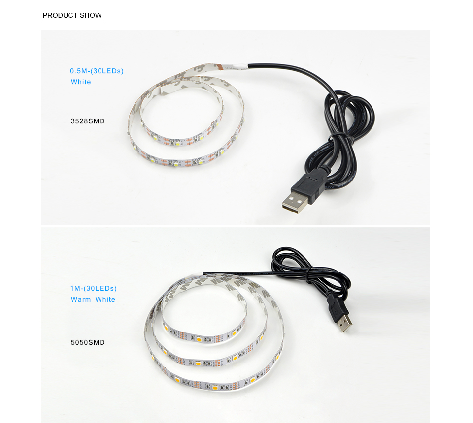 Not waterproof 3528 5050 SMD DC 5V USB LED Strip Light 1m 2m 3m 4m 5m LED Light ribbon USB Cable Charger power supply decor lamp