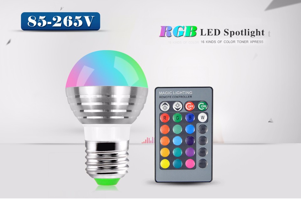 Smart Dimming Remote AC 85V 265V 110V 220V Changeable RGB LED Spotlight Bulb Christmas stage light lamp IR Remote Controller