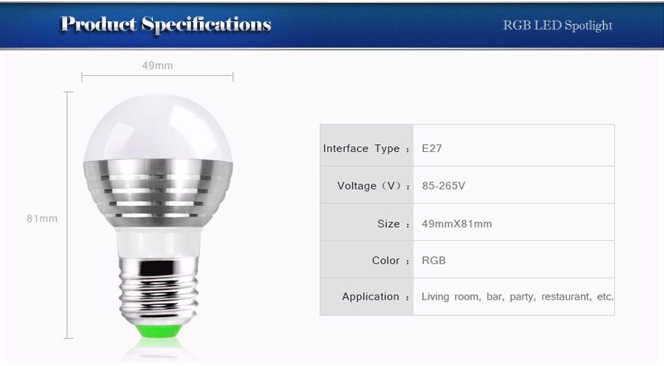 Smart Dimming Remote AC 85V 265V 110V 220V Changeable RGB LED Spotlight Bulb Christmas stage light lamp IR Remote Controller