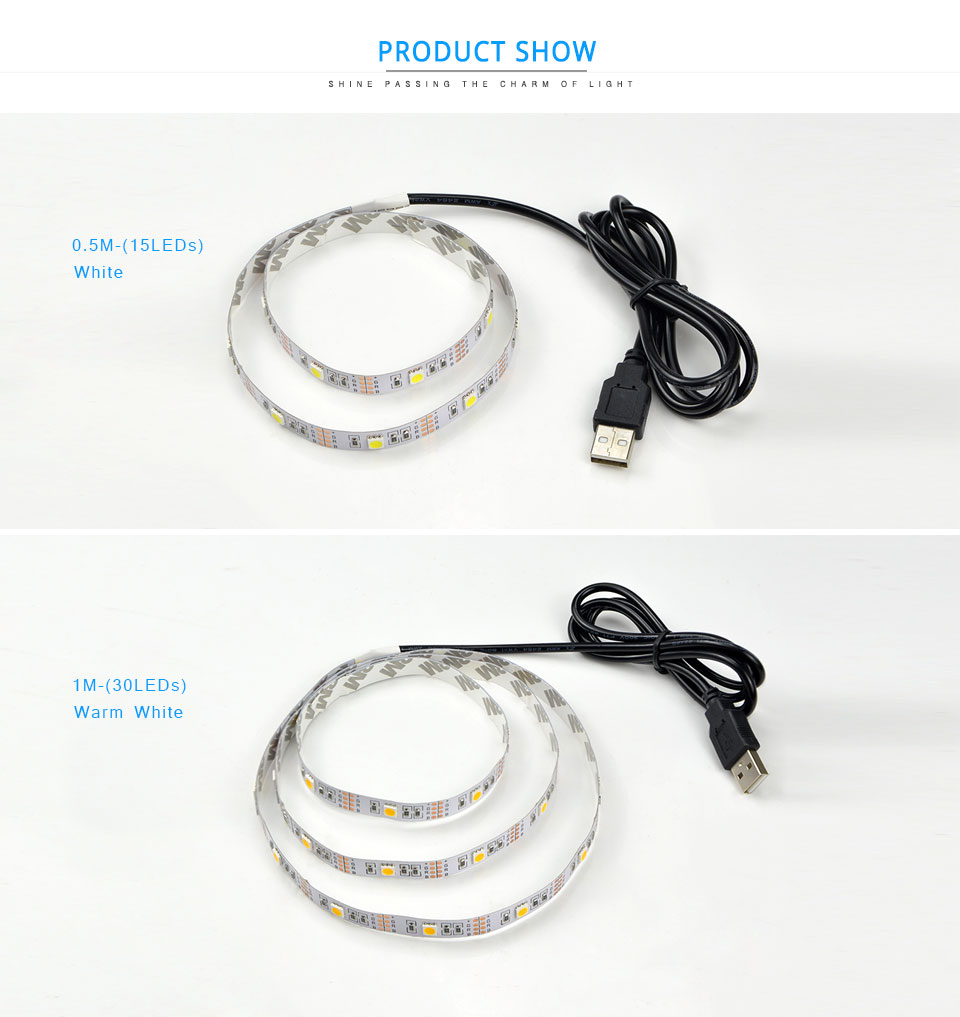 IP20 IP65 waterproof DC 5V USB charger power supply LED light 1m 2m 3m 4m 5m USB LED strip light USB Cable Decor lamp 5050 SMD