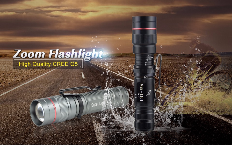 For Outdoor Emergency Night lighting Portable 800LM CREE Q5 LED Flashlight Waterproof Aluminum 3 Model Zoomable Torch light