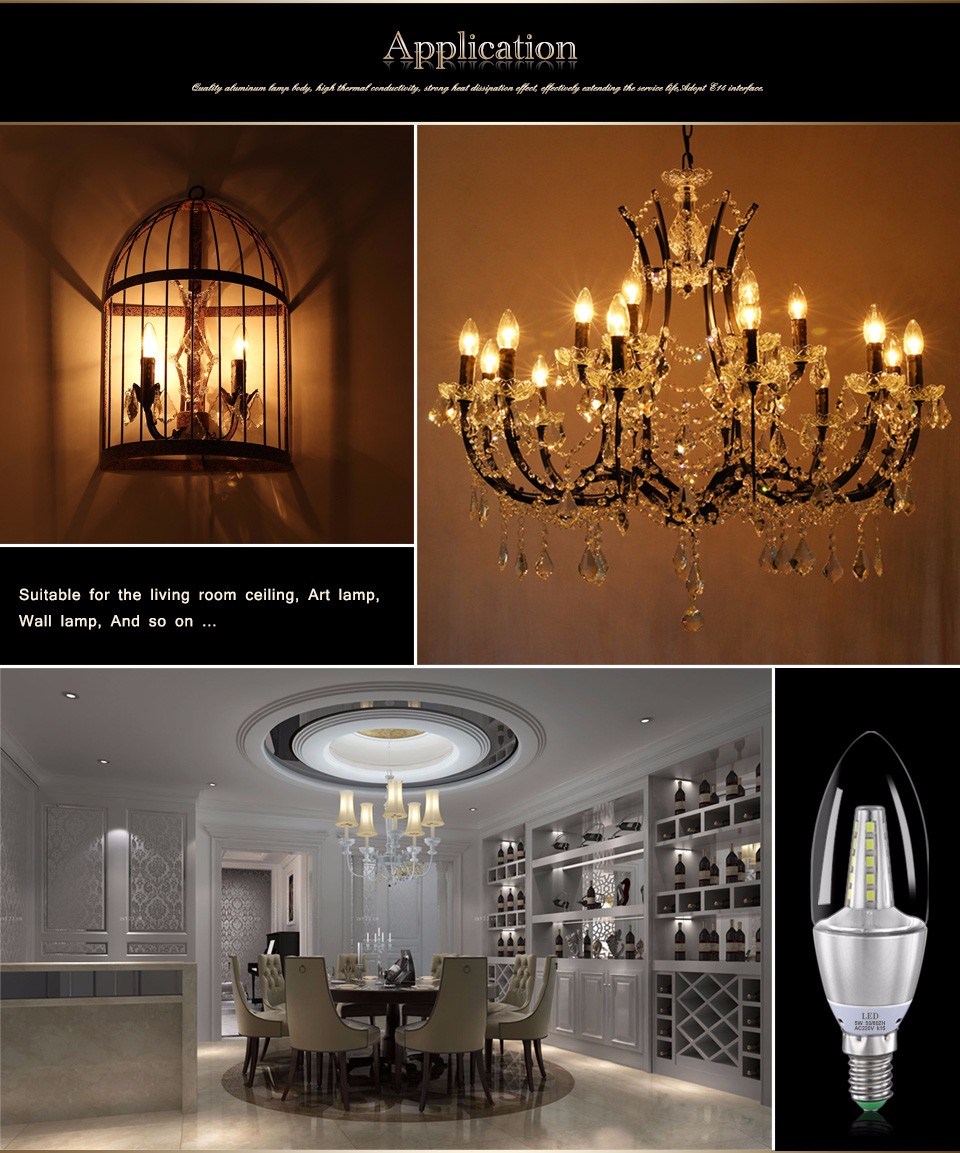 LED light AC 220V 110V 85V 265V E14 LED Bulb 5W 7W LED Candle lamp Alumium Body Crystal Chandelier Pendant light Lampadas