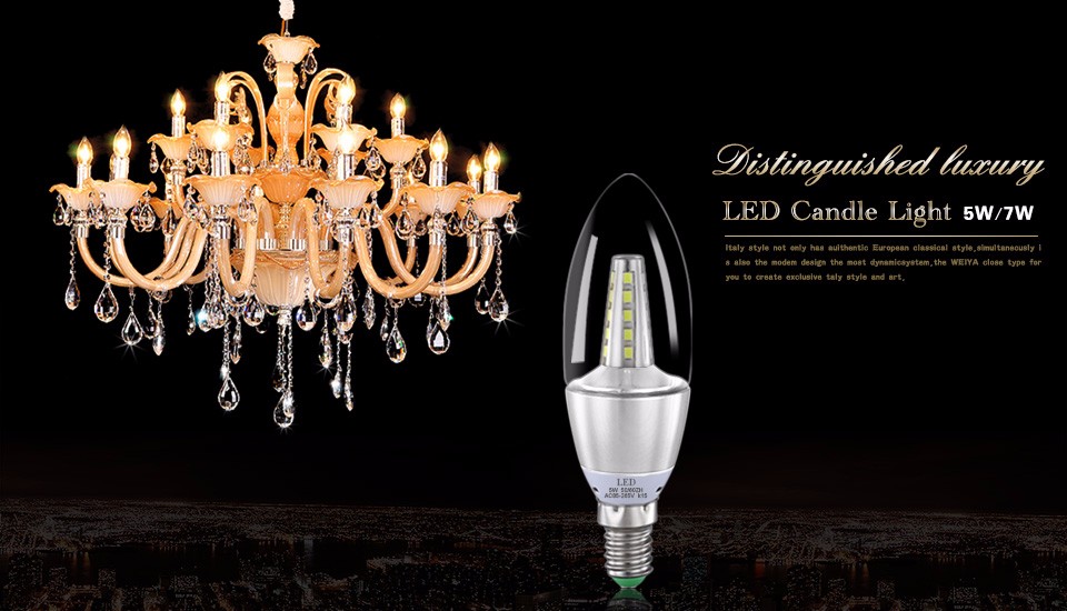 LED light AC 220V 110V 85V 265V E14 LED Bulb 5W 7W LED Candle lamp Alumium Body Crystal Chandelier Pendant light Lampadas