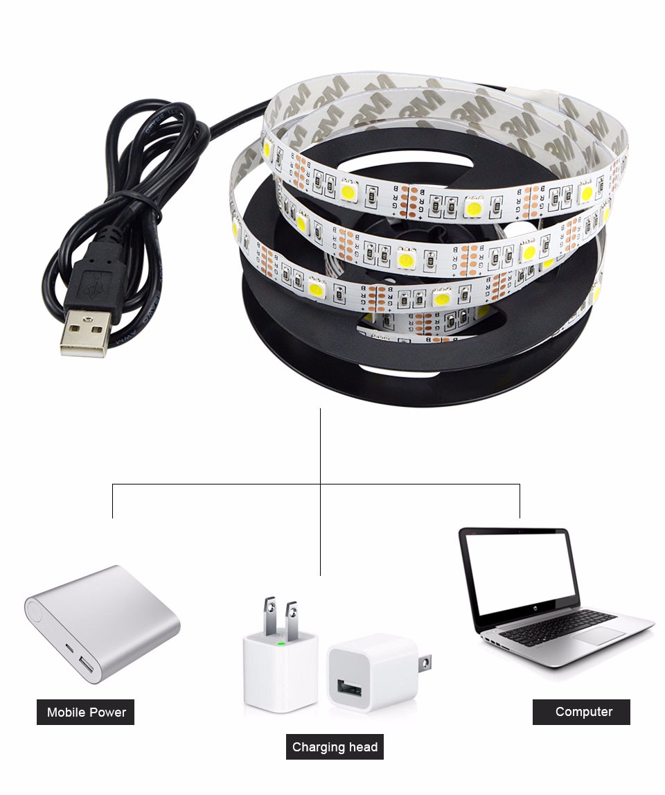 5V White Warm White USB LED Strip light Decoration lighting String Tape Ribbon SMD 3528 5050 0.5M 1M 2M For TV Background