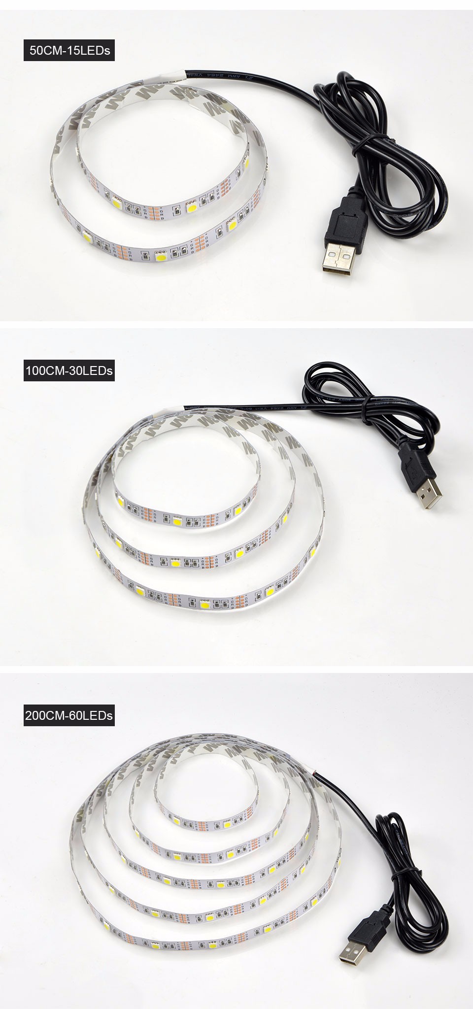 DC 5V RGB SMD 3528 5050 USB LED strip light white warm white 1m 2m 3m 4m 5m Decor light String Tape Ribbon For TV Background