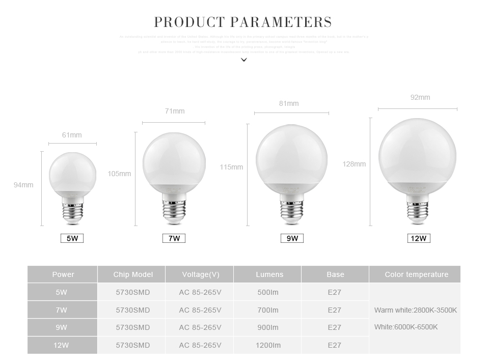 LED Lamp 85 265V 110V 220V LED Light Global Bulbs SMD 5730 E27 5W 7W 9W 12W LED Ball Lighting for Chandelier Lighting bombilla