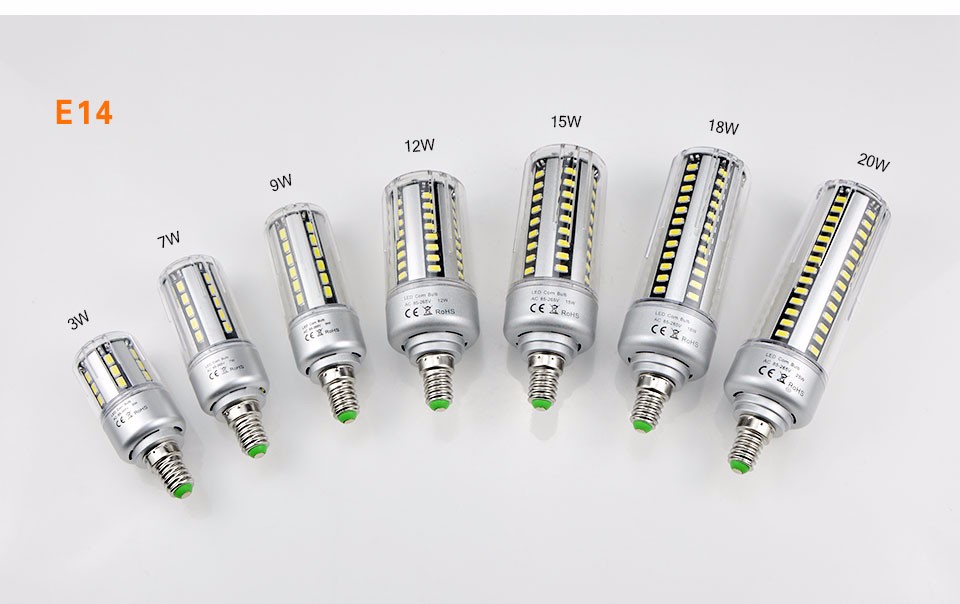 No Strobe LED bulb E27 E14 5W 7W 9W 12W 15W 18W 20W LED Corn light lamp 85 265V 5736SMD LED Spotlight Bulb