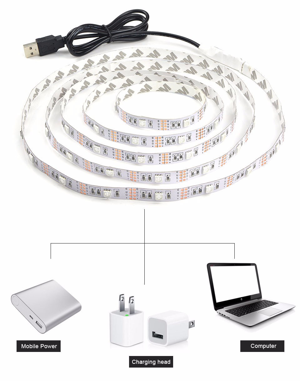 IP20 Non Waterproof USB LED Strip Light 50CM 1M 2M 3M 4M 5M DC 5V 3528 5050 SMD Flexible tape ribbon TV Background lamp Strip