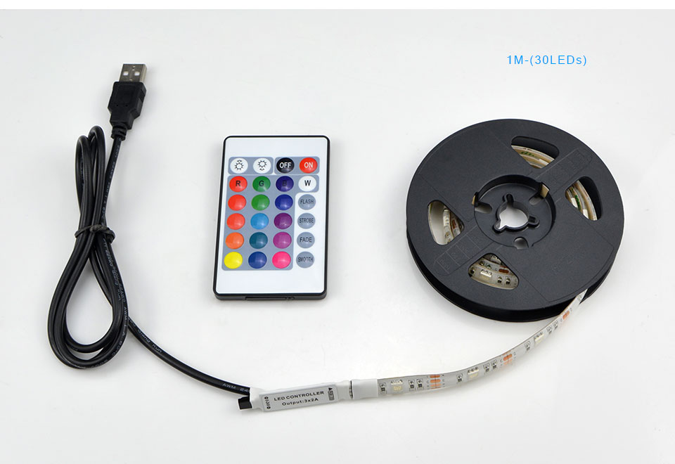 DC 5V RGB USB LED strip light lamp 3528 SMD 5050 SMD IP20 Not waterproof 50cm 1m 2m 24Key remote Controller For TV Background