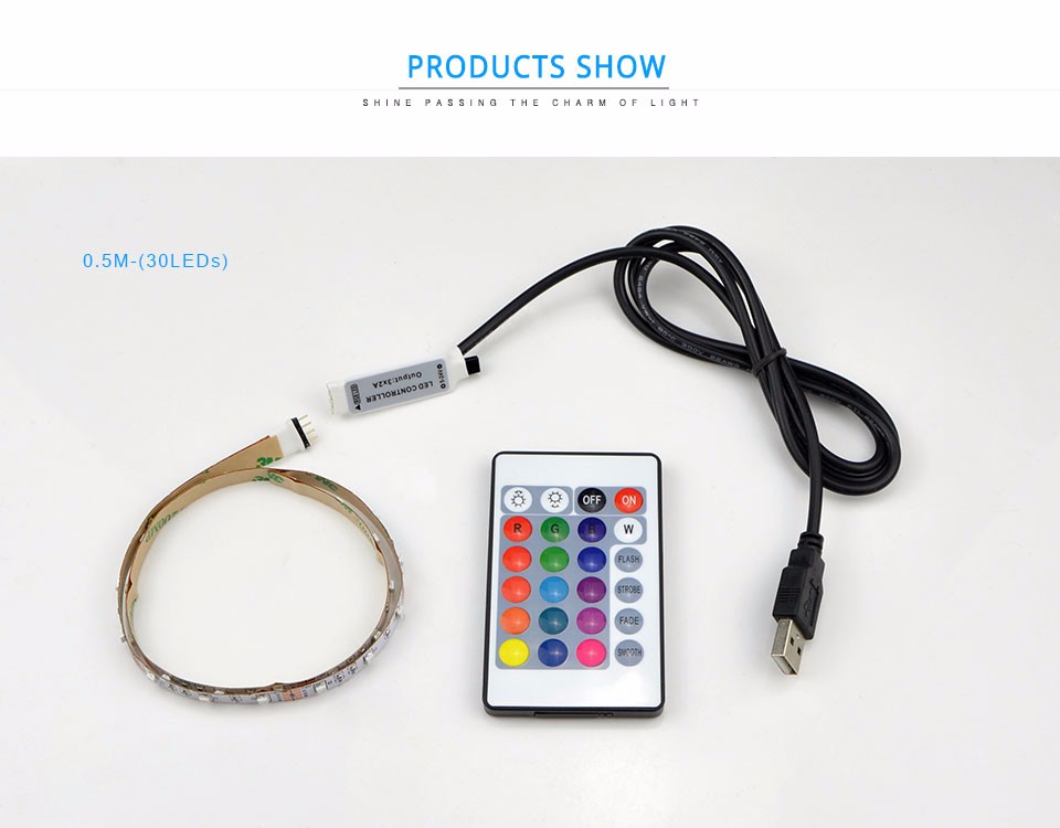 DC 5V RGB USB LED strip light lamp 3528 SMD 5050 SMD IP20 Not waterproof 50cm 1m 2m 24Key remote Controller For TV Background