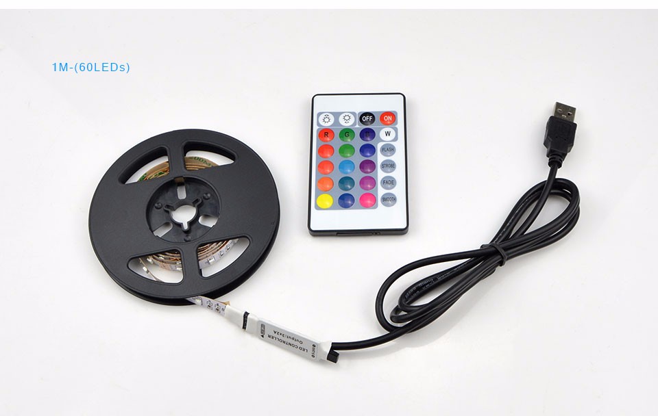 DC 5V RGB USB LED strip light lamp 3528 SMD 5050 SMD IP20 Not waterproof 50cm 1m 2m 24Key remote Controller For TV Background