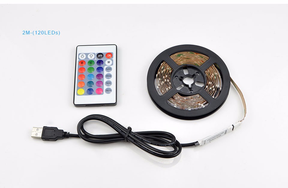 DC 5V 50cm 1m 2m LED Light USB2.0 cable RGB USB LED Strip light lamp remote control 3528 SMD USB power adapter not Waterproof