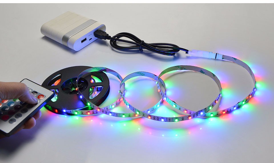 DC 5V RGB USB LED strip light lamp 3528 SMD 5050 SMD IP20 Not waterproof 50cm 1m 2m 24Key remote Controller For TV Background