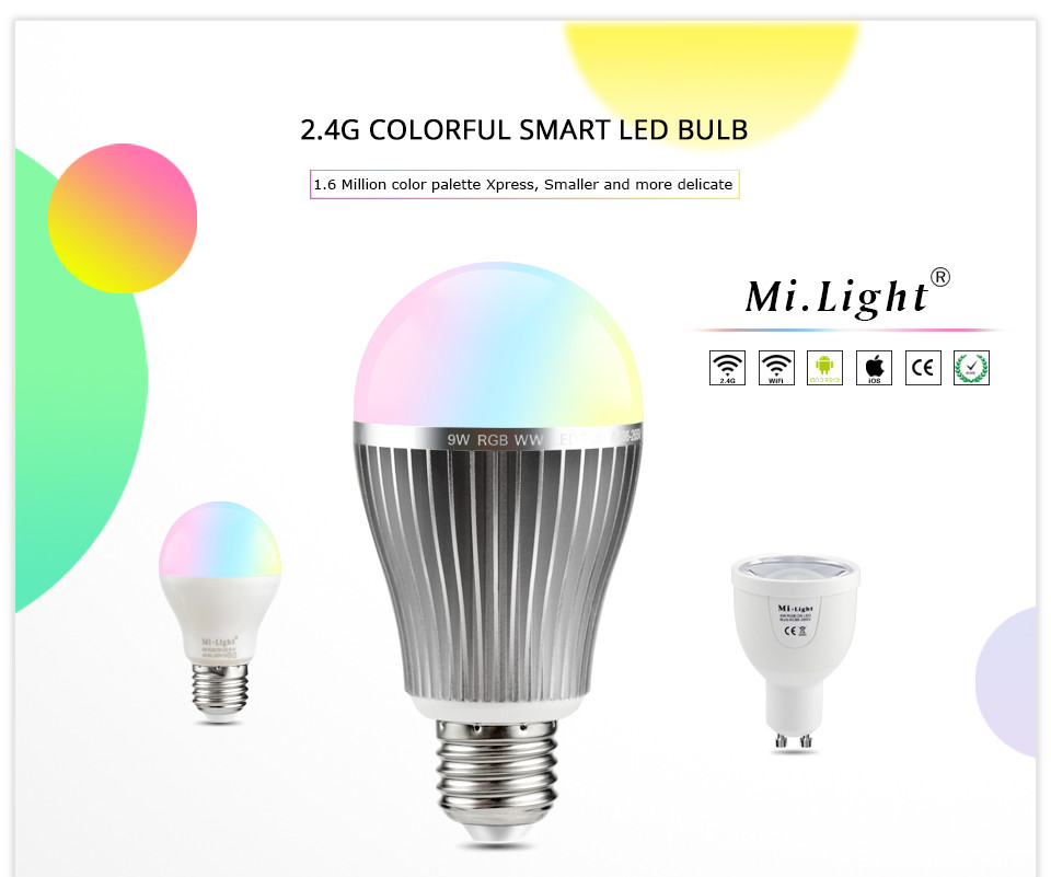 Milight LED Bulb 85 265V 110V 220V 4W 6W 9W RGBW RGBWW Dimmable Mi Light GU10 E27 Led Lamp 2.4G Wireless Ampoule Led Light Bulb