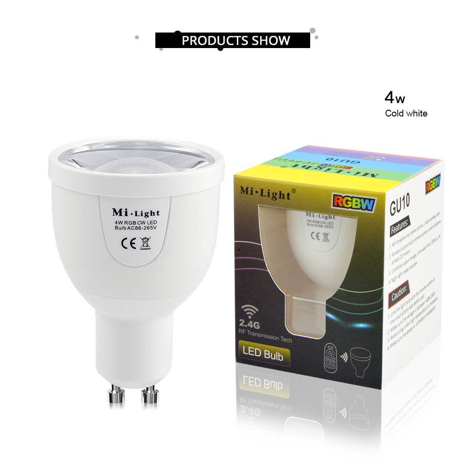 220V 110V 100 Original Mi Light Dimmable LED Bulb 2.4G WiFi Control RGBW RGBWW LED lamp Spotlight 4W 6W 9W GU10 E27 MiLight