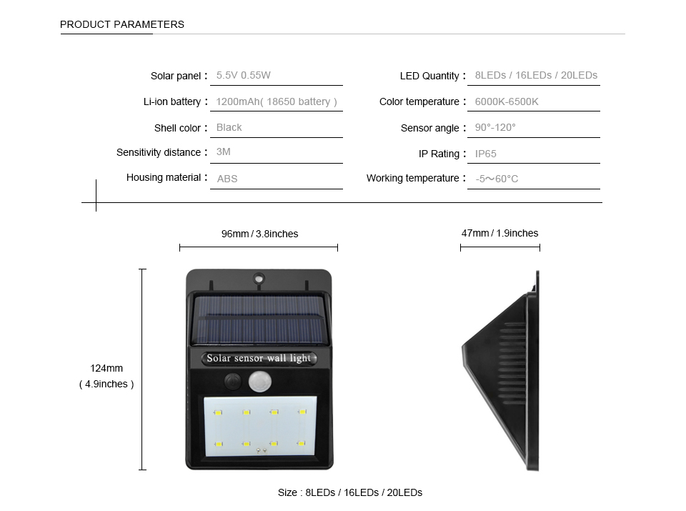 IP65 waterproof LED Solar Light Outdoor Lighting PIR Motion Sensor Solar panel Powered Light For garden decor Corridor wall lamp