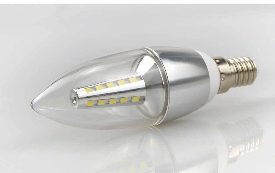 220V E14 5W 7W LED Candle light lamp High Quality LED Bulb Silver Aliminum body SMD 2835 For Indoor Crystal Chandelier