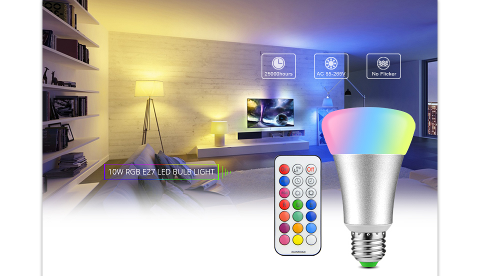 Dimmable LED light 110V 220V 10W E27 RGBW LED lamp RGBWW LED bulb 85 265V Night Light IR Remote Control indoor home lighting